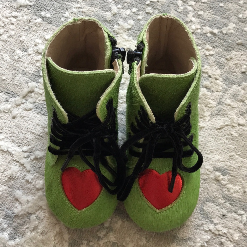 Spellbound Lace Up Booties Red Heart and Green Mean One Baby Size 5